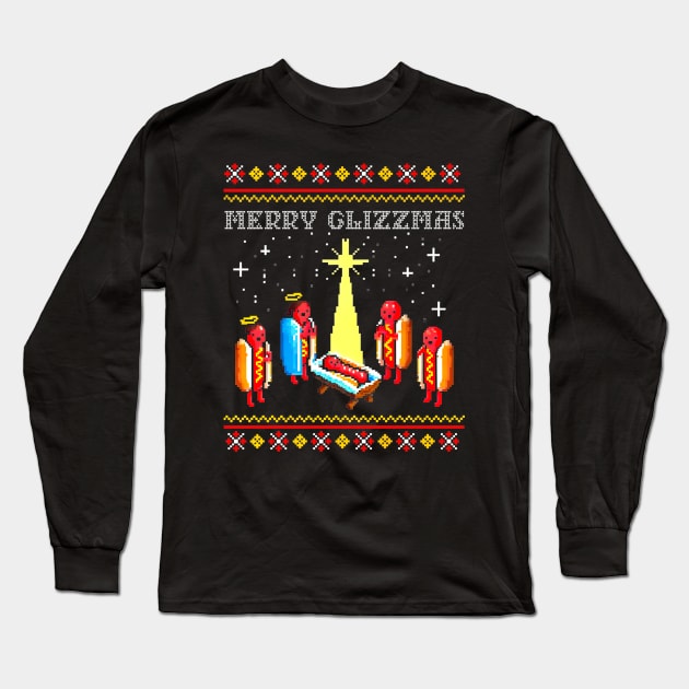 Merry Glizzmas Tacky Funny Merry Christmas Hot Dogs Long Sleeve T-Shirt by TrikoNovelty